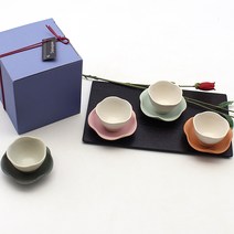 달소금 도자기 다기 파스텔 꽃잎 찻잔 4p + 받친 4p 세트, 핑크, 민트, 연어, 차콜, 1세트