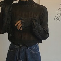 여성용 MA 주름 퍼프 소매 블라우스