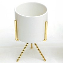 아침향기 골드스탠드 세라믹화분, 아이보리 화이트