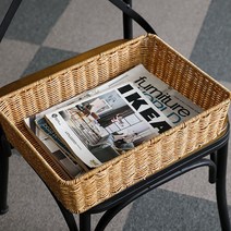 달빛마켓 내츄럴 볼튼 납작 사각 수납 라탄바구니 바스켓, 베이지, 1개