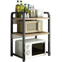 러브트리스 전자레인지 수납 선반, 3단 브라운판 + 블랙