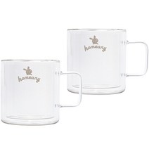 홈애니 컬러 이중 내열 유리 머그컵 380ml, 화이트 + 투명, 2개