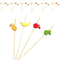 대나무 과일픽 12cm 파인애플 25p + 사과 25p +배 25p + 바나나 25p 세트 MP315, 1세트