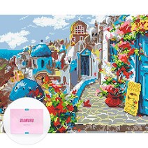 디클레어 액자 캔버스형 보석십자수 DIY 키트 40 x 50 cm, 1세트, 파란 지붕 마을
