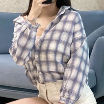 레몬티 여성용 모던 체크 남방 셔츠 lkf21312