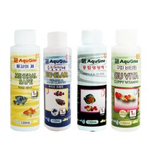 아쿠원 수족관 물갈이제 120ml + 수질청정제 110ml + 종합영양제 120ml + 구피비타민 120ml, 1세트