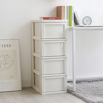아이리스 슬림 바퀴 포함 서랍장 S304, 화이트+불투명, 4단