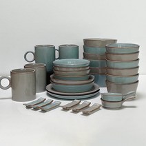 오엑스코 오가닉가든 6인 한식기 세트, 그레이, 밀키블루, 32p