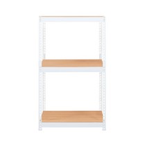 스피드랙 브이 2 스탠드 선반 3단 800 x 300 x 1500 mm, 화이트(프레임) + 우드 화이트(선반)
