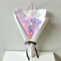미다운플라워 조화 홀로그램 장미 미니꽃다발 LED 세송이 + 눈꽃 조화, 스노우화이트