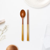 라온누리 옻칠 자연애 우드수저세트, 머스타드, 숟가락 + 젓가락