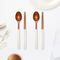 라온누리 옻칠 자연애 우드 수저 2벌 세트, 화이트, 숟가락 2p + 젓가락 2p