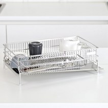로긴 경사형 물빠짐 식기건조대 가로형 기본 1단, 실버