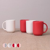 보울보울 레트로라인 핸들 머그컵 370ml x 4p 세트, 밀크화이트, 로제핑크, 1세트