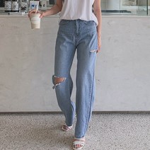 시크블랙 여성용 러미키 와이드 데미지 데님 팬츠 PT7976K17