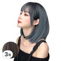 뿌이뿌이가발 여성 짧은 단발머리 통가발 베이링, 다크브라운, 3개