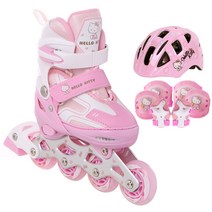 [조코클래식] 랜드웨이 헬로키티 아동용 인라인스케이트 + 헬멧 + 보호대 세트, 핑크