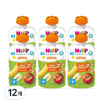 힙 유기농 과일 이유식 100g, 12개, 사과 + 바나나 혼합맛