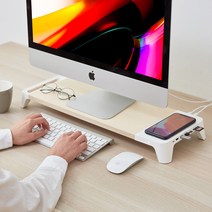 파우트 초고속 무선충전 USB 원목 모니터 받침대 EYES8, 화이트