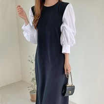 마이시즌 여성용 마일즈 소매 배색 원피스