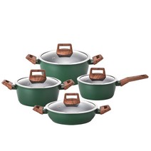 키친플라워 쿠킨 IH 인덕션 냄비 4종세트, 그린우드, 편수 18cm + 양수 20cm + 24cm + 전골 24cm