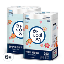 한예지 3겹데코 클린&소프트 천연펄프 화장지 30m, 30롤, 6팩