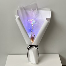 미다운플라워 조화 홀로그램 장미 미니 꽃다발 한송이 LED 변경 + 눈꽃 조화, 스노우화이트, 1세트