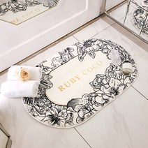 루비코코 욕실 주방 현관 면발매트, 플라워 타원형