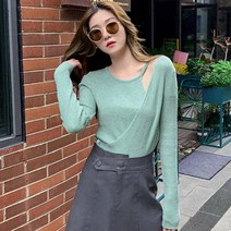 패션풀 여성용 르베리 원숄더 트임 랩 니트 26915