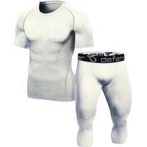 디펜더 남성용 스포츠 언더레이어 반팔 + 7부 카프리 팬츠 세트 SMP