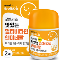 내츄럴플러스 굿앤키즈 맛있는 멀티비타민앤미네랄 72g, 60정, 2개