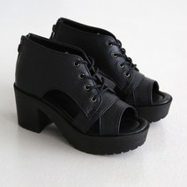 단골언니 여성용 토오픈 레이스업 통굽 넬브 워커 샌들 7cm