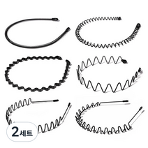 데일리프렌즈 와이어 철 물결 스프링 헤어밴드 6종 세트, 2세트, 블랙