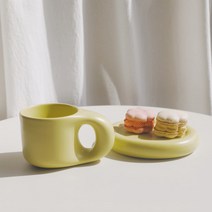착한살림 뭉툭 머그컵 300ml + 플레이트 세트, 그린