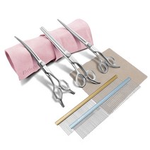 바비온 중급자용 반려동물 미용가위 M4 3종 + 가죽 케이스 + 연마 가죽 + 메탈 콤, 인디언 핑크, 1세트