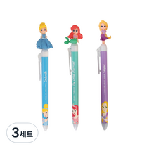 디즈니프린세스 마스코트 퀵 드라이 흑색 젤 펜 3종 세트 0.5mm, 신데렐라, 인어공주, 라푼젤, 3세트