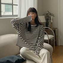 여성용 데일리 보트넥 스트라이프 티셔츠
