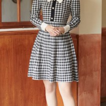 메이첼 단정한 카라넥 체크 미니 플레어 원피스 00246