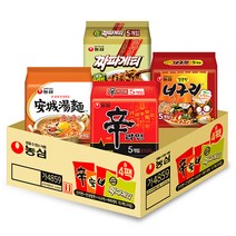 농심 신라면 120g x 5p + 안성탕면 125g x 5p + 얼큰 너구리 120g x 5p + 짜파게티 140g x 5p, 20개입