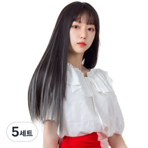 가발위드 와이드 컬러 포인트 피스 스트레이트 4p + 트윙클 붙임머리 세트, 다크그레이(컬러피스), 랜덤발송(붙임머리), 5세트