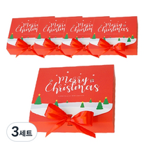 도나앤데코 크리스마스 직사각 포장 상자 중 5p + 리본 5p, 눈내린 풍경 레드, 3세트