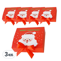 도나앤데코 크리스마스 직사각 포장 상자 중 5p + 리본 5p, 스마일산타 레드, 3세트