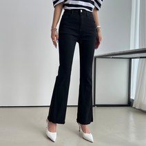 세컨그라운드 여성용 부츠컷 블랙 데님 팬츠 숏