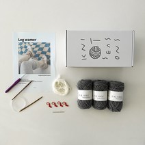 뜨개사계절 초보자용 대바늘 레그워머 뜨개질 DIY 키트, 차콜(러그워머 실), 크림화이트(앙고라실), 1개