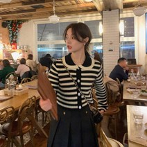 여성용 레르랑 펀칭 스트라이프 카라 가디건 cpcd2140c28