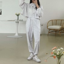 플랜데이 긴팔 크롭 후드 밴딩 조거팬츠 트레이닝 세트