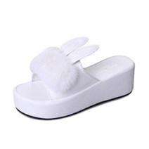 여성용 러블리 토끼털 슬리퍼