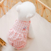 아티펫 반려동물 체크 통기성 호박바지 올인원, 핑크