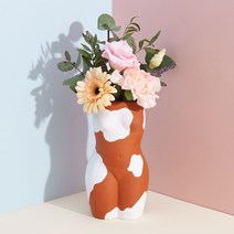 도이 바디 도자기 화병, 브라운 + 화이트