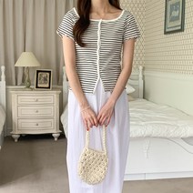 여성용 조느헨 스퀘어넥 단가라 반팔 가디건 CD2002K26